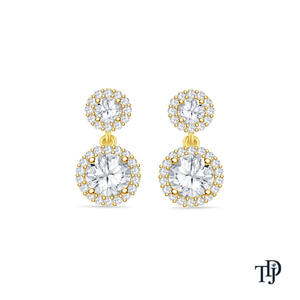 Boucles d'oreilles pendantes en or 14 carats avec double halo de diamants ronds cultivés en laboratoire - Product Image 1
