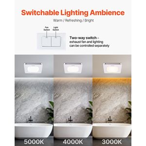 Ventilatore da bagno da 80 CFM con luce LED, temperatura colore 1.5 Sones, motore AC premium silenzioso, a soffitto, con tre velocità di ventilazione - Product Image 3