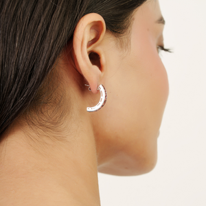 High Quality Handmade 925 Sterling Silver Natural <b>Garnet</b> Gemstones Channel Set C Shape Hoop <b>Earrings</b> For Women's - Product Image 4