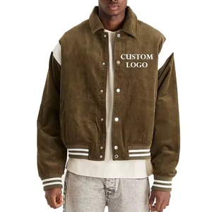 Chaqueta Bomber Larga de Lona Premium para Hombre, Estilo Universitario, Verde, con Botones a Presión en la Parte Delantera, Dobladillo Acanalado, Ropa Casual Urbana, Impermeable y Resistente al Viento - Product Image 4