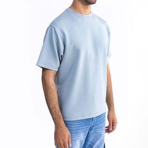T-shirt bleu clair premium pour homme, manches courtes, col rond, uni, essentiel, bleu pastel, mélange de coton, logo personnalisé - Product Image 1