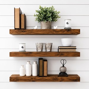 Sheesham <b>Wood</b> Floating Shelf Curved Edge Walnut-Wholesale Traditional Design Living Room Storage Function - Product Image 1