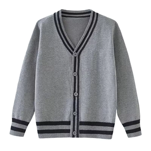 New Spring Autumn Unisex Children's High School Customized 100% Cotton Canvas Knitted Cardigan Contrast Casual Top Buttoned - Product Image 1