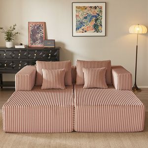 Poltrona Chaise Longue Doppia Oversize in Velluto a Coste, Sedia Letto Imbottita per Soggiorno, Divano Cloud Senza Montaggio - Product Image 2