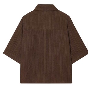 Camisa de Manga Corta para Mujer, Cuello Camisero, Color Sólido, Corte Holgado, Estilo Casual, Popelina, Todas las Temporadas, 100% Algodón - Product Image 3