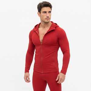 <b>Men</b> Slim Fit Full Zipper Front Hoodie 100% Polyester Yoga Compression Gym Anti-Bacterial Quick Dry Hooded <b>Jacket</b> - Product Image 4