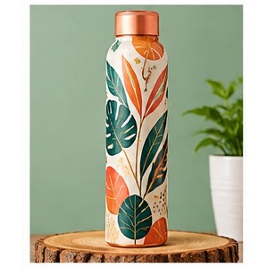 Botella de Agua de Cobre de Diseño Moderno y Lujoso con Mármol Negro y Dorado, Botella de Viaje Portátil de Cobre - Product Image 3