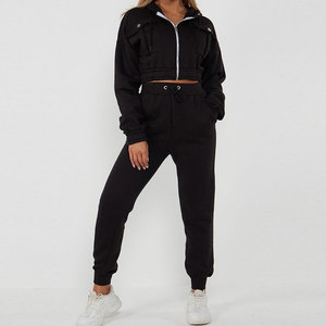 Conjunto Deportivo para Mujer, Sudadera Corta Azul Claro con Capucha y Pantalones Jogger a Juego, Estilo Urbano Informal, Color Sólido, Manga Larga, Tejido Transpirable 100% - Product Image 2