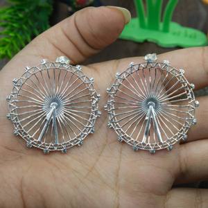 Pendientes de plata de ley 925 con diseño de rueda redonda hechos a mano para mujer, joyería geométrica minimalista, regalo para mujer - Product Image 6