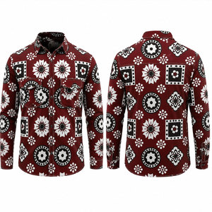 เสื้อเชิ้ตแขนยาวลายดอกไม้สีแดงสำหรับผู้ชาย พิมพ์ลายดิจิทัล สวมใส่สบาย เหมาะสำหรับทำงาน แฟชั่นยูนิฟอร์ม ผลิตจากวัสดุโพลีเอสเตอร์ - Product Image 1