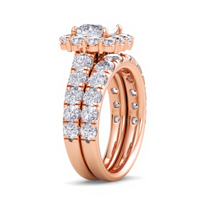 Nouvelle bague en or rose 14 carats pour femmes élégantes, coupe princesse, 4,00 carats, clarté VS2, couleur F, ensemble de mariage, diamant de laboratoire certifié IGI - Product Image 4