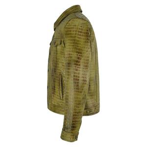 Men's Green Embossed Crocodile PU Leather <b>Jacket</b> Turn-down Collar Button Closure Casual Autumn Wear Regular Sleeve - Product Image 2