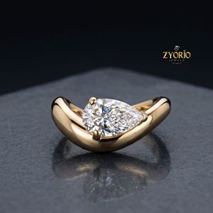 Anillo Abierto Escultural de Oro de 10K con Diamante Cultivado en Laboratorio con Corte Pera para Mujer - Product Image 3