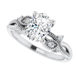 Bague de fiançailles élégante faite à la main en or 10k/14k/18k, ovale, d'inspiration florale, avec diamant de laboratoire et milgrain, pour femmes et jeunes filles - Product Image 2