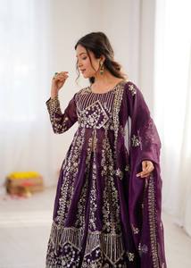 Heavy Micro Cotton Crunchy Silk Heavy Embroidery Sequence Work With Sleeves Party Wear Top Lehenga and Dupatta Set - Product Image 2