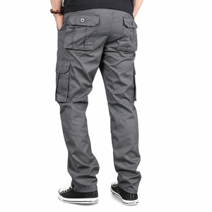 Men's Gray <b>Cargo</b> <b>Pants</b> Multiple Pockets Casual Canvas Straight Fit High <b>Waist</b> <b>Elastic</b> <b>Waist</b> Spring Wear OEM 2026 - Product Image 2