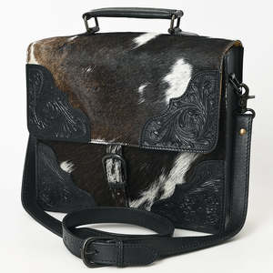 Cowhide Tooled <b>Leather</b> Briefcase With Handmade Floral Embossing And Adjustable Strap For Business - Product Image 1