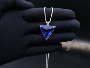 Blue Quartz <b>Triangle</b> Pendant Sterling Silver Geometric Crystal Necklace Healing Jewelry Dainty Energy Children's Gift - Product Image 3
