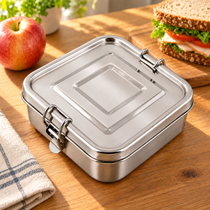 Stainless Steel Square Lunch <b>Box</b> Single Tier Leak Proof Food Container Portable Tiffin <b>Box</b> for School and Office - Product Image 5