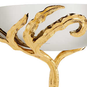 Tazón hecho a mano de diseñador de lujo de tendencia moderna con textura niquelada con Frutero de Metal de helecho con vapor a juego - Product Image 5