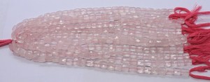 Perles de quartz rose naturel facettées en forme de chiclet, taille 7x8-8x8 MM, perles de pierres précieuses en quartz rose en forme de chiclet, 8 pouces - Product Image 4