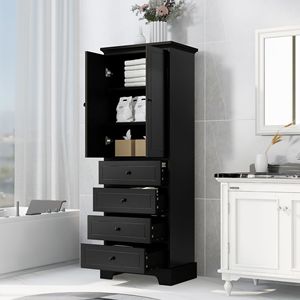 Armadio con Ripiani Regolabili, 2 Ante e 4 Cassetti in MDF con Finitura Verniciata per Bagno o Ufficio - Product Image 2