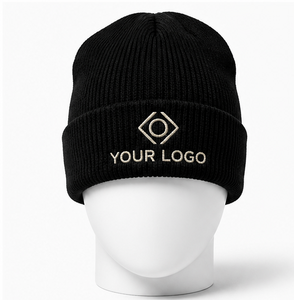 Custom Logo Jacquard Rib Knit Cuffed <b>Beanie</b> Ribbed Knit <b>Beanie</b> with Custom Embroidered Logo Winter Cuffed Knit <b>Beanie</b> Hat - Product Image 1