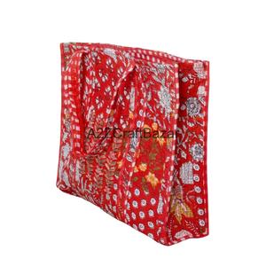 Eco-Friendly Organic Cotton Quilted Large Beach Tote <b>Bag</b> Women Hand-Block Striped Bohemian <b>Long</b> Handle Groceries Shopping - Product Image 1