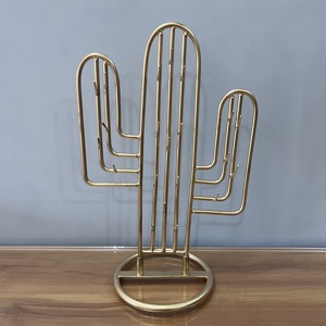 Modern Metal Cactus Jewelry Stand Gold Plated Necklace <b>Holder</b> <b>Earring</b> Organizer Decorative Display Rack - Product Image 2