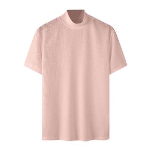 เสื้อยืดแขนสั้นคอปกถักสำหรับผู้ชาย ทรงโอเวอร์ไซส์ สีพื้น คอกลม คอสูง สวมใส่สบาย ทรงปกติ - Product Image 1