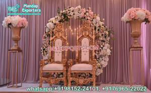 Chaises de couple à dossier épais pour la réception Chaise de couple traditionnelle pour la cérémonie de Roka Chaises de marié de mariage indien - Product Image 2