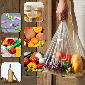 Plastic T-Shirt Bags with Handles Clear <b>Shopping</b> Bag in Bulk for <b>Small</b> Business Supermarket Restaurant Grocery - Product Image 5