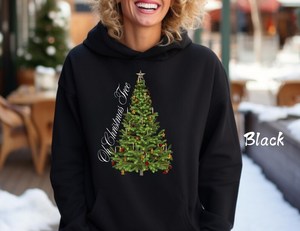 Unisex Sport <b>Grey</b> Hooded <b>Sweatshirt</b> Christmas Tree Print Casual Winter Wear Regular Fit Knitted Pullover Front Logo - Product Image 2