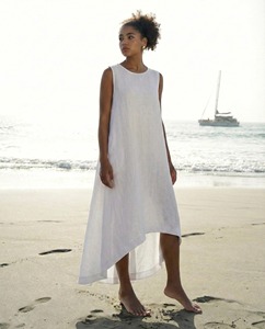 Vestido Maxi Asimétrico de Lino para Mujer con Cuello Halter y Manga Corta, Estilo Sencillo para Verano, Playa y Resort, Venta al por Mayor y Personalizado - Product Image 6