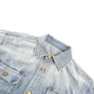 Chemisier en jean tissé à manches larges pour femme, col Johnny, boutonné, ourlet asymétrique, style décontracté, écologique, tendance automne - Product Image 3