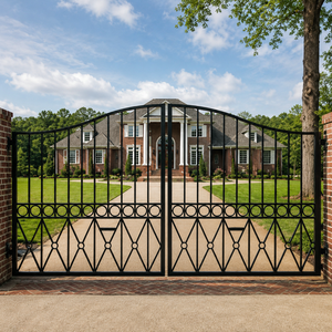 Black Wrought Iron Double Driveway <b>Gates</b> <b>Arched</b> Security Entrance <b>Gate</b> for Villa Mansion Garden Boundary Outdoor Decor Luxury - Product Image 3
