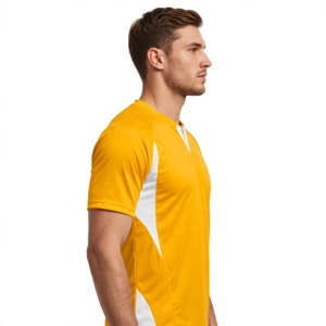 เสื้อเทนนิสแขนสั้นสีเหลืองสำหรับผู้ชาย แถบสีขาว ระบายเหงื่อได้ดี UPF 50+ ไซส์ใหญ่ ทรงหลวม ปิดด้วยกระดุม เหมาะสำหรับเล่นกีฬาฤดูร้อน - Product Image 3