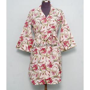 Robe longue 100 % coton pur, imprimé floral bohème, écologique, manches cloche, imprimé à la main, col en V, taille midi, chemise décontractée d'été - Product Image 4