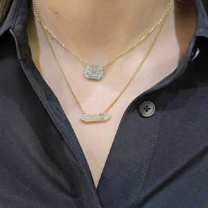 Custom 14K Solid Gold 0.50Ct Round Baguette Lab Grown Diamond Pendant <b>Necklace</b> Minimalist Dainty Lobster Clap Layering <b>Necklaces</b> - Product Image 2