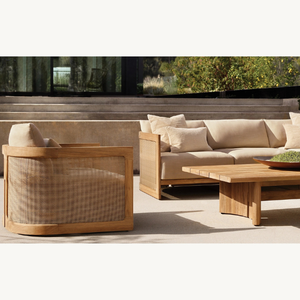 Sofá Trieste de teca con capacidad para dos personas, diseño moderno con espuma suave, detalles de ratán resistente, sofá superventas. - Product Image 2