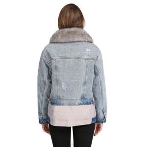 Chaqueta de Mezclilla para Mujer, OEM 2026, Personalizada, con Cuello de Piel Sintética, Lavada, para Invierno - Product Image 5