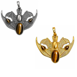 จี้รูปทรงวงรีลายตาเสือธรรมชาติ Golden Gaze ประดับด้วยทองเหลืองทำมือ ชุบทองและเงิน สร้อยคอเครื่องประดับสำหรับทุกเพศ - Product Image 1
