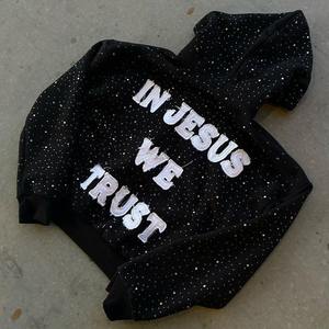 Custom Patchwork Embroidery Print <b>Hoodie</b> <b>Zipper</b> Graphic Heavyweight Streetwear <b>Black</b> Hand Embroidery Men Zip up Rhinestone Hoody - Product Image 4