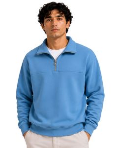 Sweat-shirt à col montant pour homme, bleu ciel, surdimensionné, à fermeture éclair sur le côté, en molleton de coton et polyester, décontracté, pour l'hiver - Product Image 1