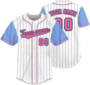 Maillot de baseball personnalisé à rayures fines, nom de l'équipe, numéro du joueur, chemise de sport à manches courtes avec boutons sur le devant pour adultes - Product Image 3