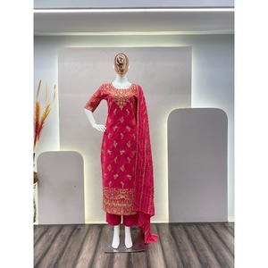 ATRACTIVE GEORGETTE BORDADO SECUENCIA TRABAJO TOP PANT CON DUPATTA ROSA - Product Image 5