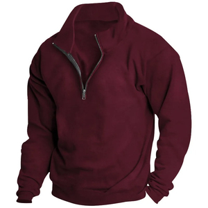 2026 Top Trendy <b>Men's</b> Solid Fleece Quarter Zip Sweater Stand Collar Long Sleeve Regular Fit Autumn Wear - Product Image 6