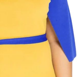 Elegante Vestido de Dos Tonos en Dorado y Azul Real con Mangas Tipo Capa para Mujer, Estilo Formal para Fiestas, con Capa Fluida Superpuesta, a la Moda - Product Image 5