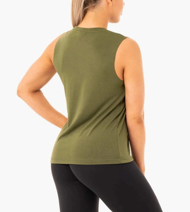 Débardeur sans manches en tricot vert olive pour femme, col en V, couleur unie, décontracté, séchage rapide, respirant, 100 % coton, tie-dye, coupe classique - Product Image 5