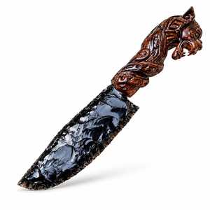 Dague décorative en obsidienne noire de 10 pouces avec manche sculpté en panthère, objet d'art gothique fait main pour collection et exposition - Product Image 1